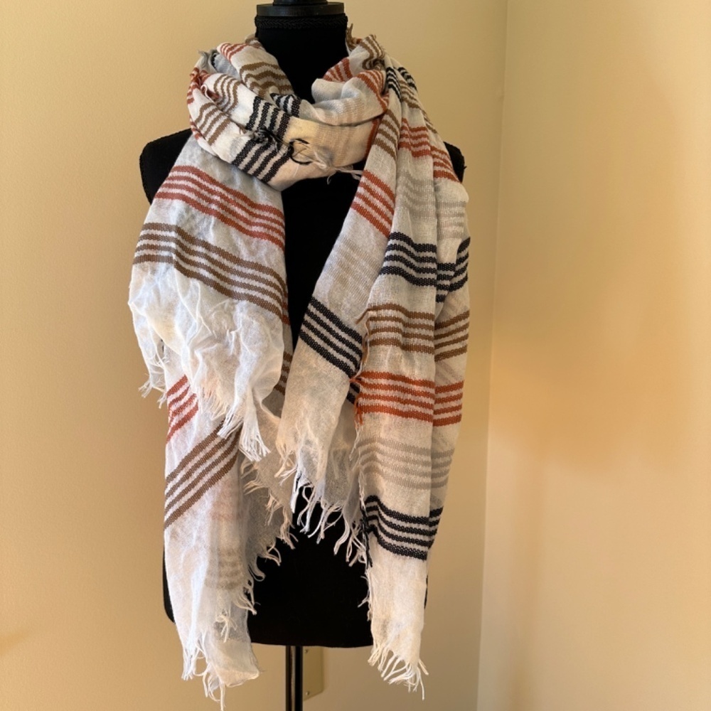 **MALITZA* White x Brown Striped Fashion Scarf